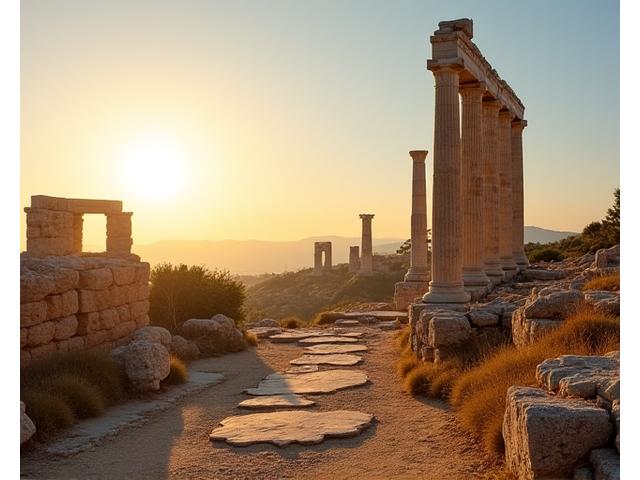 Ruines antiques de Grèce au lever du soleil